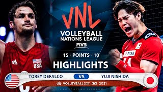 Usa vs Japan  VNL 2021  Highlights  Torey Defalco vs Yuji Nishida [upl. by Jb780]