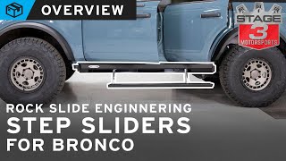 20212022 Bronco Rock Slide Engineering Step Sliders Overview [upl. by Vaientina]