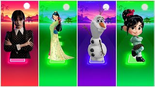 Wednesday Addams 🆚 Ralph Breaks 🆚 Olaf Frozen 🆚 Mulan Princess  Tiles Hop EDM Rush [upl. by Philipson]