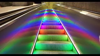 Sweden Stockholm Central subway station rainbow escalator walkalator and elevator ride [upl. by Amitie]