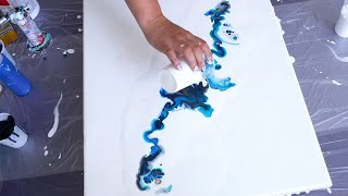 Acrylic pouring  Big canvas dutch pour with PAYNES GREY 💙  Ocean fluid painting [upl. by Walden]