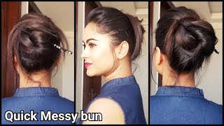 QuickampEasy Messy Bun Hairstyle without Pins amp Rubber bandIndian hairstyles for medium to long hair [upl. by Hsenid]