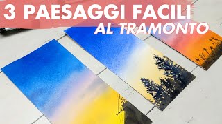 3 IDEE per PAESAGGI AL TRAMONTO semplicissimi ad ACQUERELLO [upl. by Ihc]