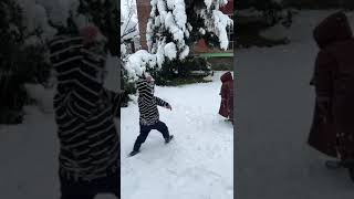 Snowball fight between Afeef amp Talha kashmir baby snowfall kidsworld [upl. by Richard722]