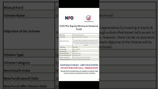 ICICI Prudential Equity Minimum Variance Fund New Fund Offer NFO [upl. by Ares]