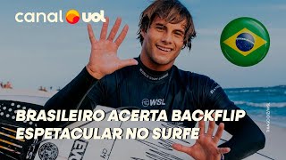 CIRCUITO MUNDIAL DE SURFE BRASILEIRO ACERTA BACKFLIP ESPETACULAR E CONSEGUE 10 UNÂNIME [upl. by Pirri]