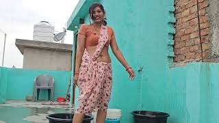 Low Saree  saree vlog  desi saree vlog navel  washing clothes vlog saree [upl. by Terhune]