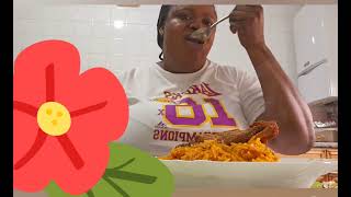 Asmr mukbank Eat with me jollof rice mukbang nigerianfood food foodie mukbang [upl. by Emmett]