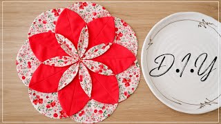 How To Make Fabric Folded Flower  DIY Placemat  Thuy Craft [upl. by Lleuqar]