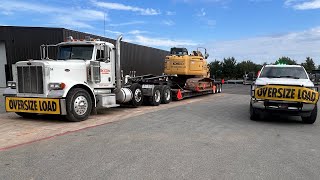 Peterbilt 379 Lowboy  Hauling 30 ton Excavator [upl. by Belicia]