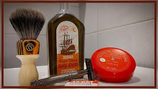 💈 Tcheon Fung Sing Tradizione Almond Red Shaving Soap Clubman Pinaud Virgin Island Bay Rum 🏴‍☠️💈 [upl. by Annaxor]