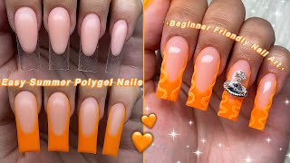 EASY ORANGE SUMMER POLYGEL NAILS🧡 BEGINNER FREINDLY NAIL ART amp ABSTRACT NAIL DESIGN  Nail Tutorial [upl. by Jamison]