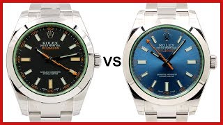 ▶ Rolex Milgauss Green Sapphire Crystal black vs blue Dial COMPARISON  116400 [upl. by Aisiat842]