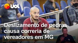 Vídeo mostra momento em que deslizamento de pedras causa correria entre vereadores em MG [upl. by Jerman]