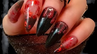 The Daily Nail Black amp Red Blood Drip Dip Nails nails diynails nailart dipnails [upl. by Ylam897]