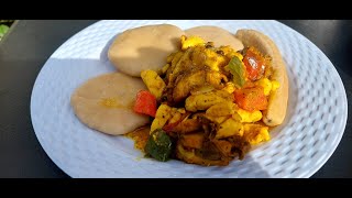 CURRY CHICKEN BACK amp ACKEE WITH BOILD DUMPLINGS GREEN BANANA amp DASHEEN cooking food love [upl. by Irwinn]