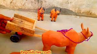 How to make Ox gari with Wood Wood Cow CartToys billgari Legend clay craMini Cow bullcartOXcart [upl. by Wj420]