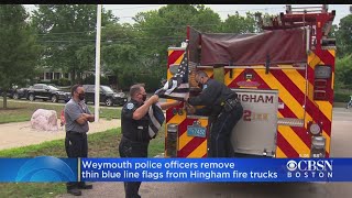 Thin Blue Line Police Flags Removed From Hingham Fire Trucks [upl. by Eerol]