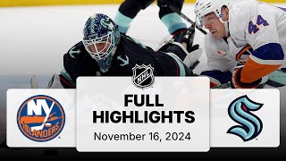 NHL Highlights  Islanders vs Kraken  November 16 2024 [upl. by Nereil321]