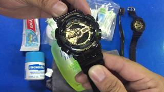 วิธีการทำความสะอาด ดูเเล รักษา นาฬิกา CASIO Gshock เเละ Babyg สีดำเงา [upl. by Anileh]