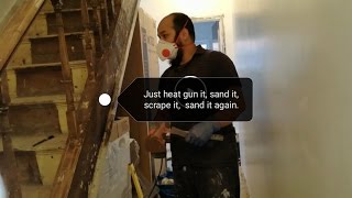 DIY Stairs renovation stripping paint and sanding spindles banisters and staircase [upl. by Couq725]