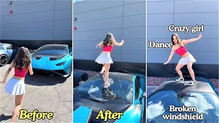 Lamborghini Owners Worst Nightmare Girl Dancing on Car Breaks Windshield [upl. by Hada974]