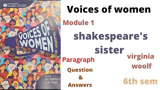 shakespeares sister by virginia woolf questions and answers voices of women Calicut university [upl. by Aicargatla922]