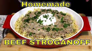 Easy Ground Beef Stroganoff Over Extra Wide Egg Noodles [upl. by Oxley253]