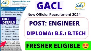 GACL Recruitment 2024। Diploma Engineer। Freshers। Job Vacancy 2024। Latest Jobs 2024। GAIL Jobs [upl. by Annairam]