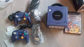 Nintendo Gamecube Purple Indigo Unboxing controllers and Super Smash Bros Melee [upl. by Upton]