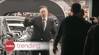 Elon Musk dances as he delivers first madeinGermany Tesla cars [upl. by Skyla]