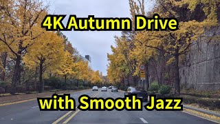 4K Autumn Drive with Smooth Jazz Namsans Falling Leaves to Yongsan [upl. by Katz]