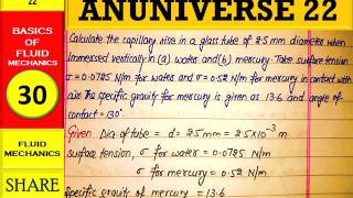 NUMERICAL 1  CAPILLARY RISE AND DEPRESSION  BASIC OF FLUID MECHANICS 30  ANUNIVERSE 22 [upl. by Donalt]