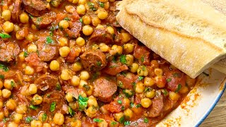 Spicy Chickpeas amp Chorizo in Tomato Sauce  Easy OnePot Meal [upl. by Atinahs]