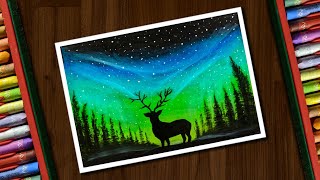 Aurora Night Drawing with Oil Pastels for beginners  step by step [upl. by Etteniotnna]