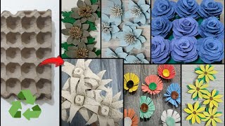 5 ideas para hacer FLORES de carton de huevo FACILES y hermosas flores de reciclaje cubeta de huevos [upl. by Chyou]