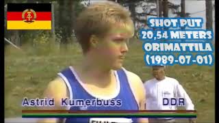 Astrid Kumbernuss DDR shot put 2054 meters Orimattila 19890701 [upl. by Machutte]