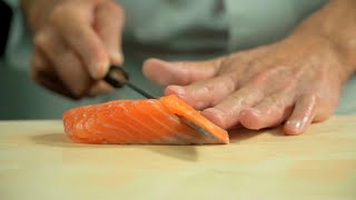 Intro version An ultimate guide for how to slice salmon for sushi [upl. by Nagam]