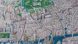 手描き現代東京ﾊﾟﾉﾗﾏ絵地図、改訂版。BirdsEye View of Tokyo。 [upl. by Fesuoy340]