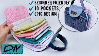 FANTASTIC DIY ORGANIZER BAG IDEA FROM OLD JEANS Denim Zipper Bag Tutorial [upl. by Lyontine180]