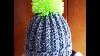 Crochet easy ribbed pom pom Hat [upl. by Hartfield]