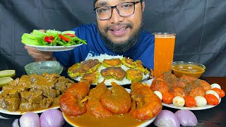 SPICY PRAWNS CURRY MUTTON LIVER CURRY AND EGG CURRY WITH RICE EATING SHOW INDIAN FOOD EATING [upl. by Ubald959]