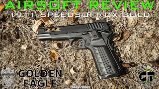 Airsoft Review 182 Golden Eagle Speedsoft 1911 Deluxe Gold GE3368 GBB GUNS AND TARGETS FR [upl. by Naida533]