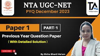 UGC NET Paper 1 PYQ December 2023UGC NET Previous Year Paper with Solution By Richa Bharti Maam [upl. by Winifield]