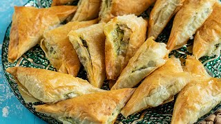 Spanakopitakia Greek Spinach Pie Triangles The best appetizer [upl. by Dermott999]