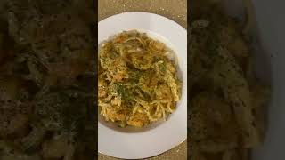 Dinner shrimp pasta Alfredo is ready to serve caribbeanfood [upl. by Coleville]