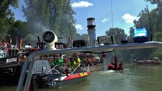 SCHIFFSBRAND auf dem RHEIN FAHRT mit FEUERWEHRBOOT  GROSSEINSATZ in Leopoldshafen 060616 [upl. by Maire]