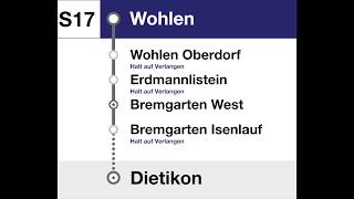 AVA  BDWM  SBB Ansagen  S17 Wohlen – Bremgarten – Dietikon [upl. by Ahseena]