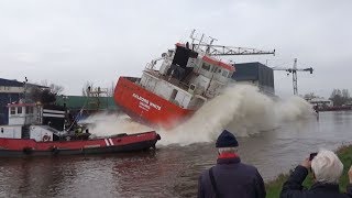 Straßensperre für Stapellauf der AALBORG WHITE bei SAS Werft Foxhol NL 28032019 [upl. by Whatley651]