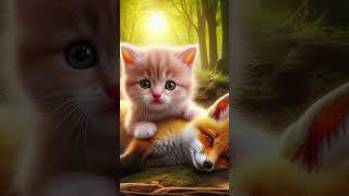 Kitten And Fox cat catt cats catlover [upl. by Ainitsirk]